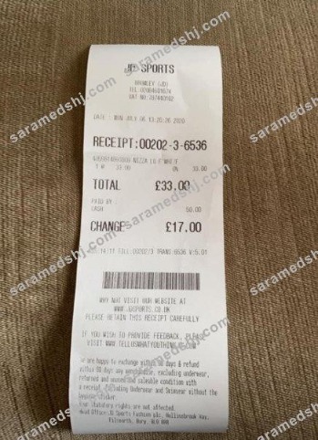 JD sports store payment receipt